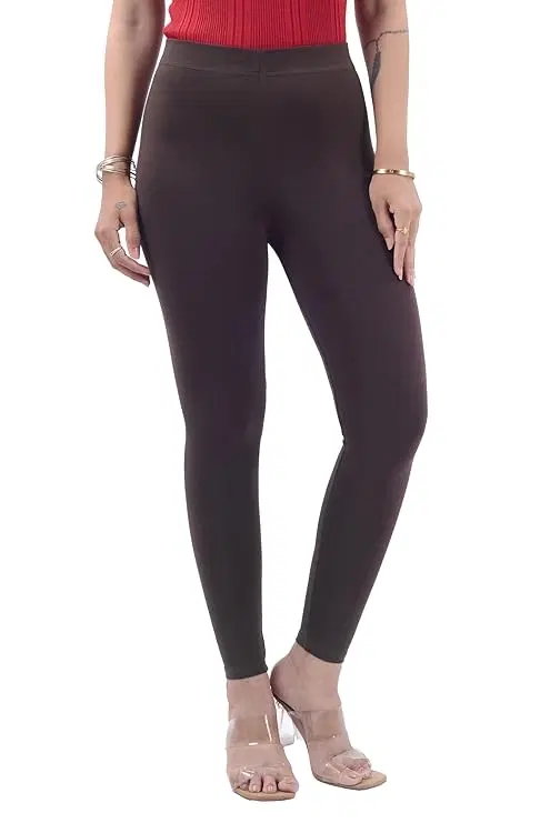 Rupa Cotton Lycra Ankle Length Legging for women, Dark Brown (Free Size)