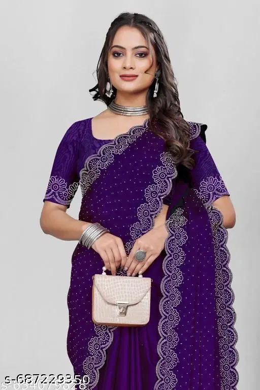 Georgette Embellished Saree For Women, Purple