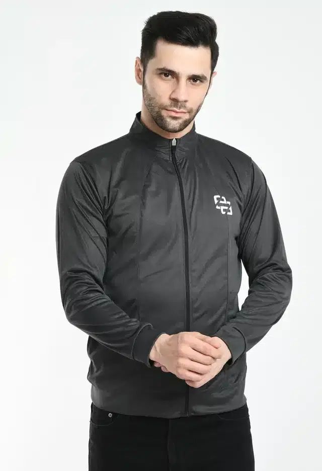 Polyester Full Sleeves Sports Jacket for Men (Grey, L)