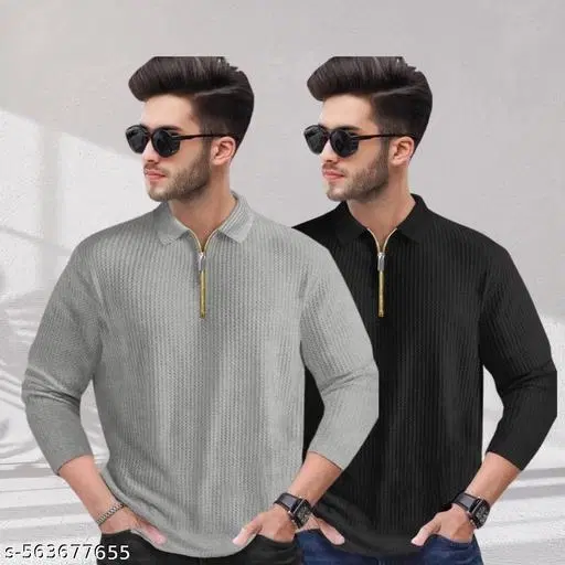 Cotton Blend T-shirt for Men, Black & Grey, Pack of 2 (S)