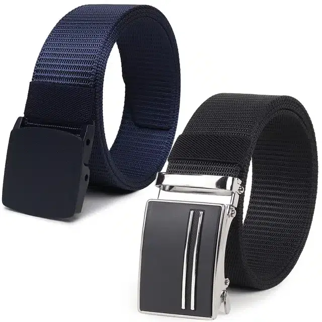 Casual Nylon Belts for Men, Pack of 2 (Blue & Black)