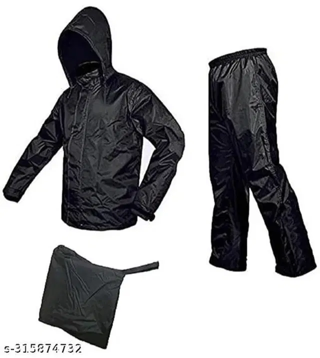Polyester Rain Coat for Men, Black, M