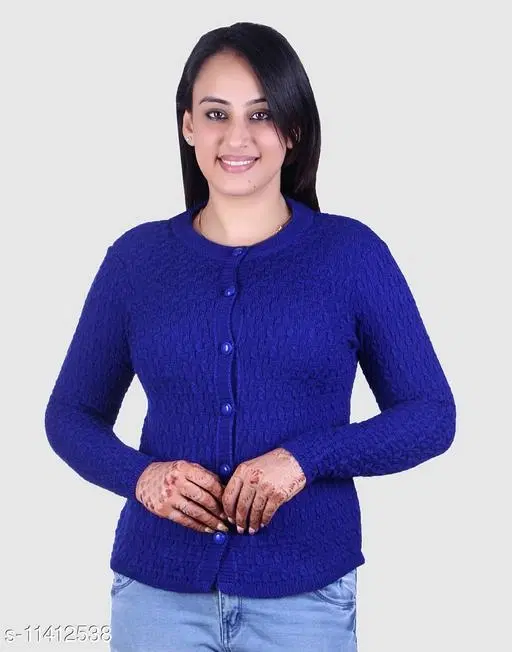 Acrylic Solid Sweater for Women (Blue, M)