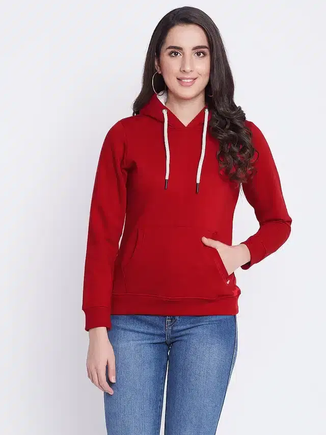Fleece Hooded Sweatshirt for Women (Red, S)