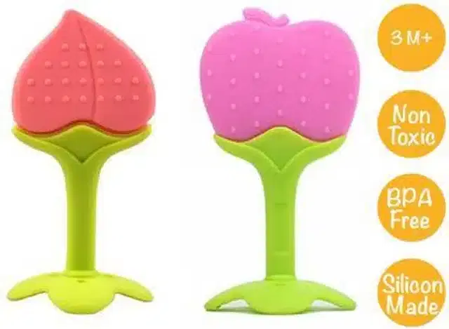 Silicone Smooth Teether for Kids, Multicolor, Pack of 2