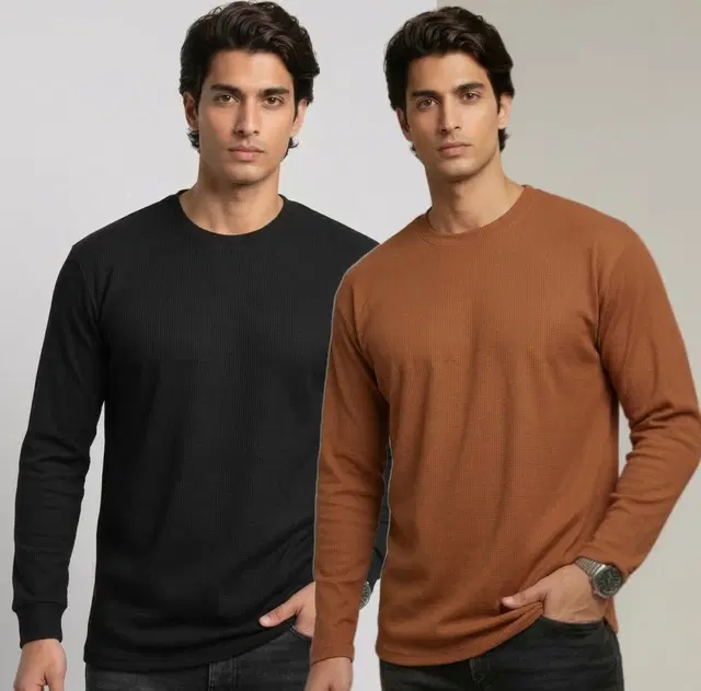 Polyester T-shirt for Men, Black & Coffee, Pack of 2 (M)