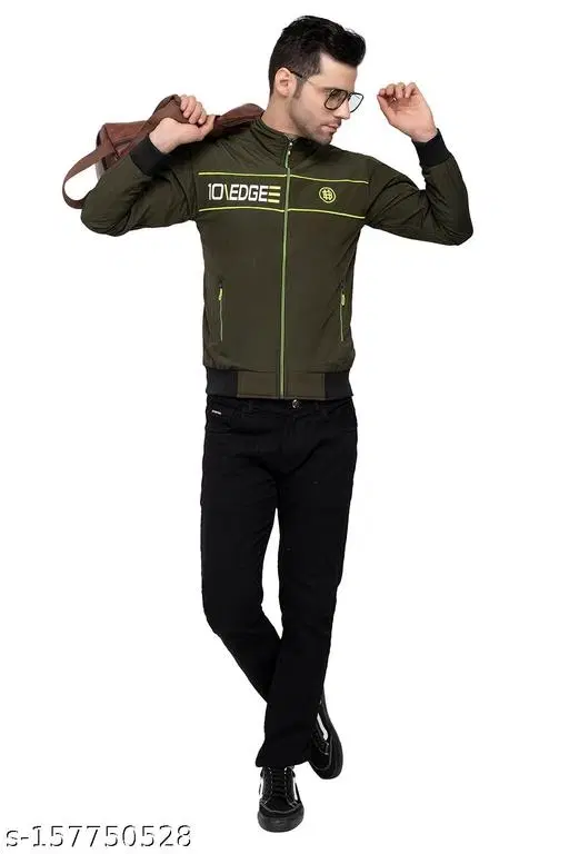 PU Jacket for Men (Green, L)