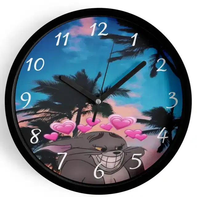 Analog Tom & Jerry Wall Clock for Home, Black, 7 Inches