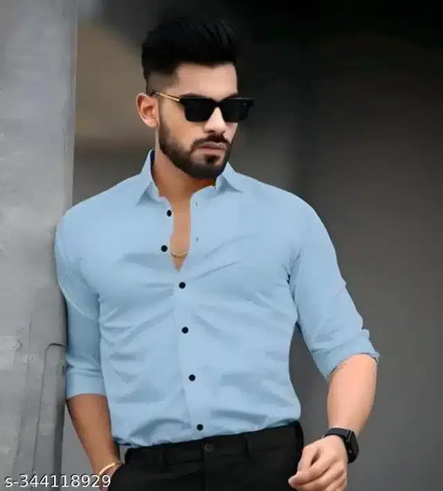 Cotton Full Sleeves Shirt for Men (Sky Blue, XXL)