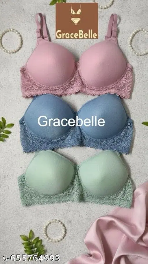 Cotton Solid Bra for Women & Girls, Multicolour, Pack of 3 (40B)