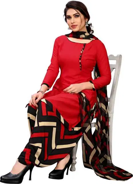 Yashika Unstitched Crepe Salwar Suit Material (Red) (Y-332)
