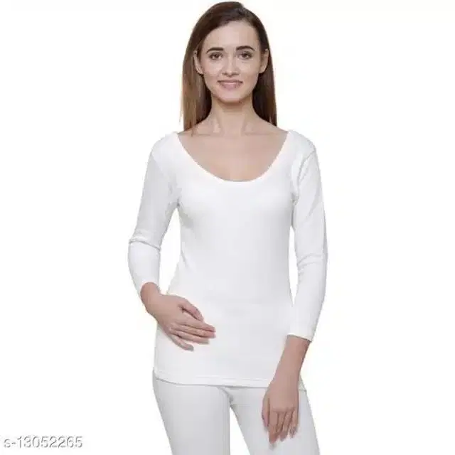 Polycotton Thermal Top for Women (White, M)