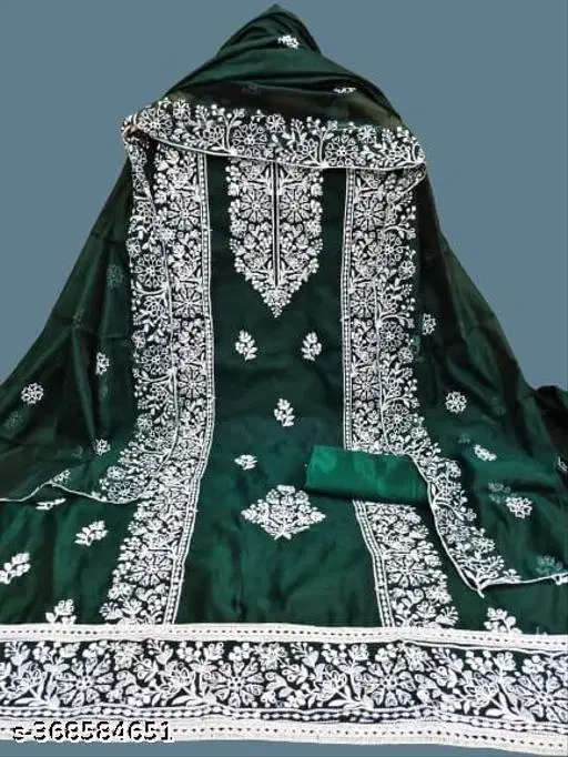 Chanderi Cotton Embroidered Punjabi/All Over Suits for Women (Green, Un Stitched)