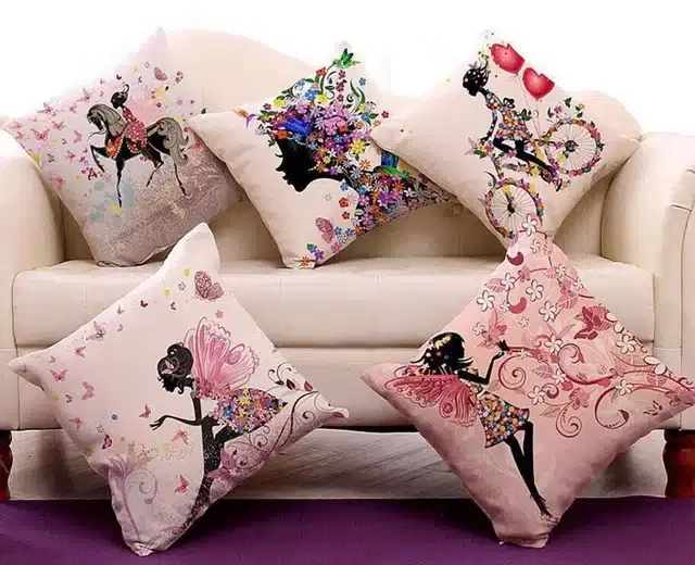 Printed Cushion Covers Combo, Multicolor, 16x16 Inches, Pack of 5