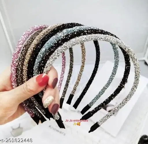 Glitter Hair Band for Women, Pack of 12 (Multicolor)
