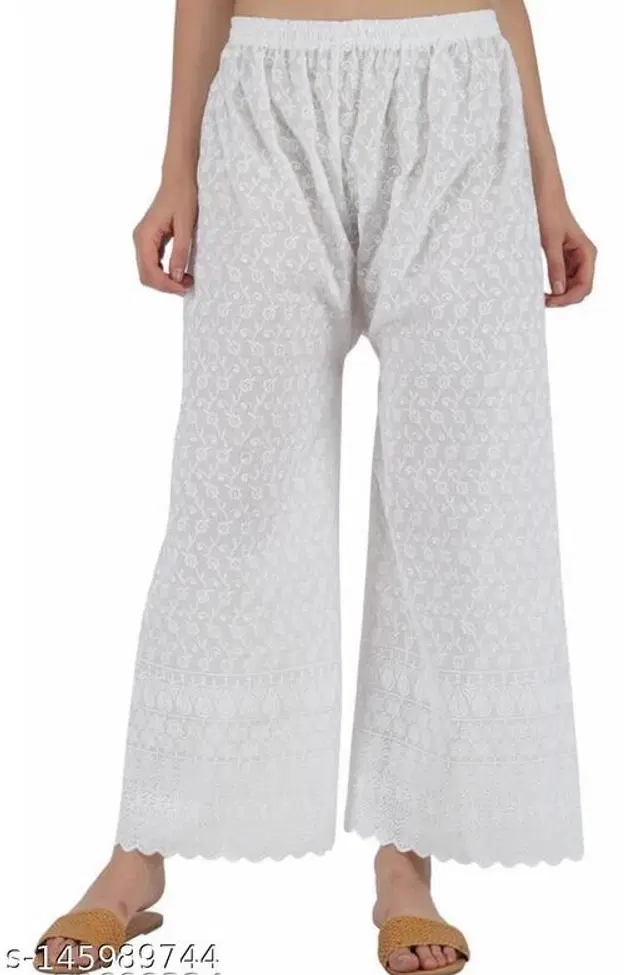 Cotton Blend Palazzos for Women (White, 28)