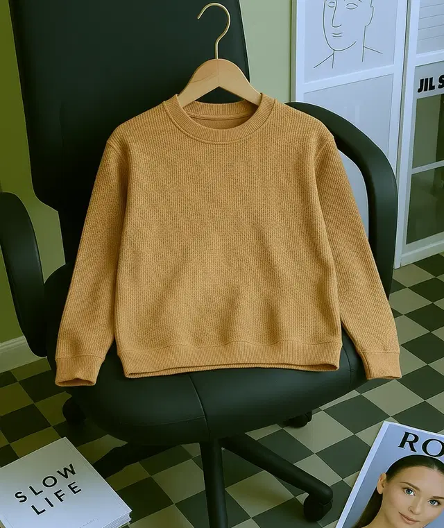 Cotton Blend Solid Sweatshirt for Men, Brown (M)