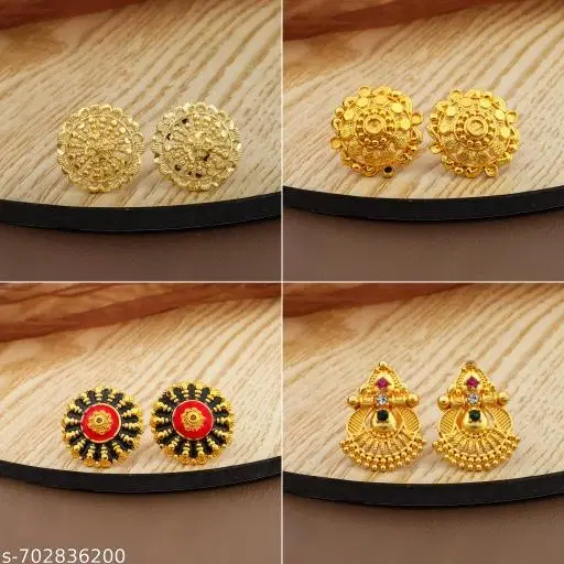 Designer Floral Gold Finish Stud Earrings For Women