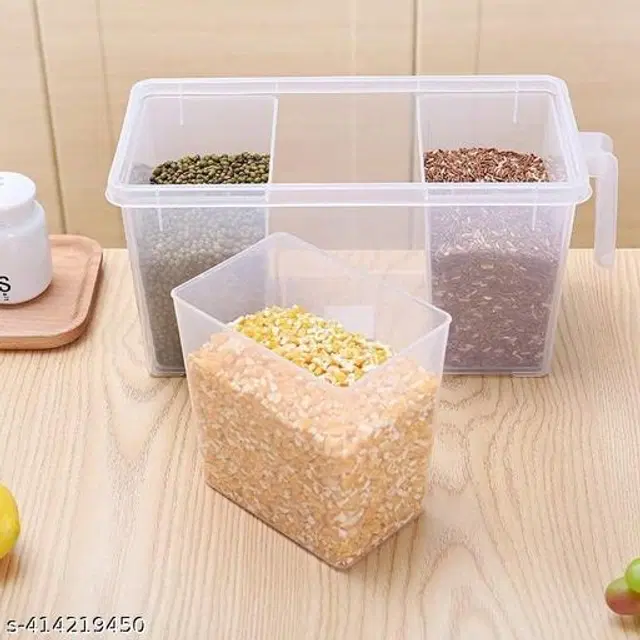 Plastic 3 in 1 Storage Container with Spoons, Transparent, 1500 ml