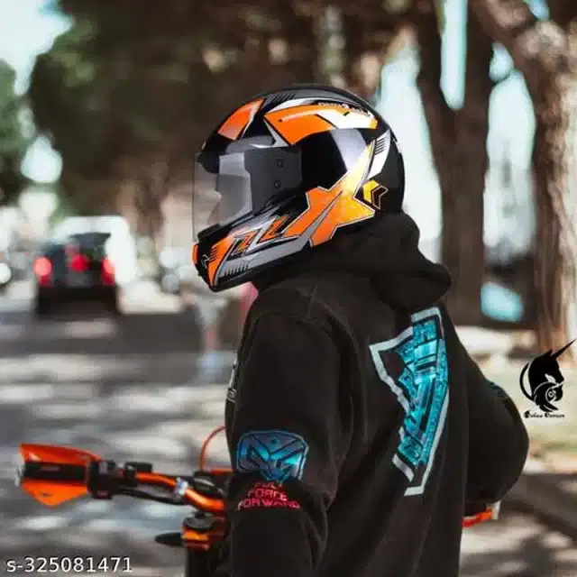 Full Face Helmet for Men & Women, Black & Orange