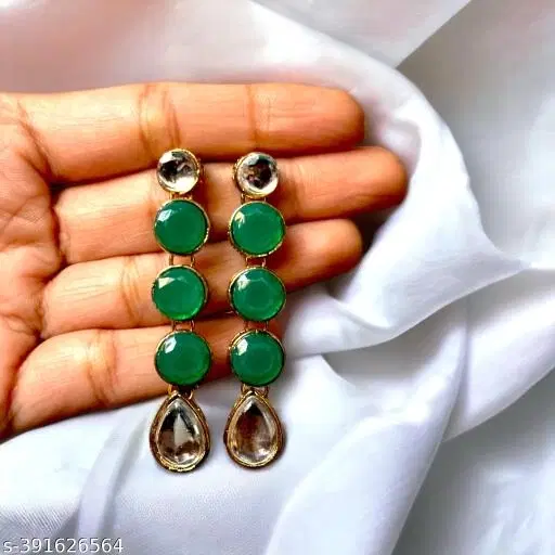 Alloy Kundan Earring for Women & Girls, Green