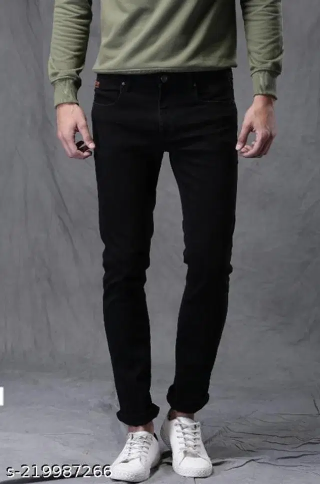 Denim Slim Fit Jeans for Men (Black, 30)