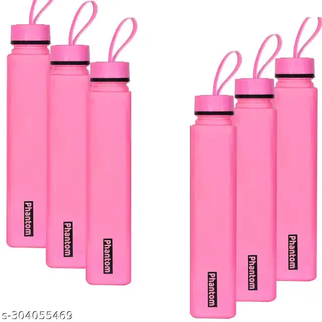 Plastic Water Bottles Set, Pack of 6, Pink, 1000 ml