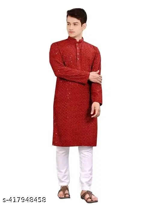Rayon Embroidered Kurta Set for Men (S)