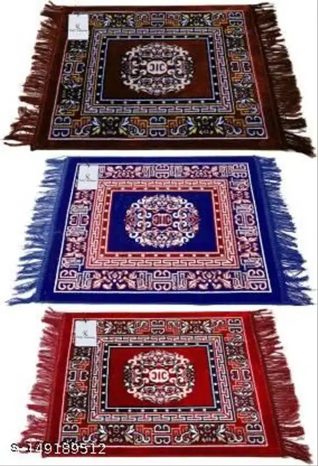 Velvet Pooja Mats for Home, Multicolor, Pack of 3
