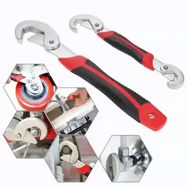 K Kudos Snap 'N Grip Auto Adjustable Universal Wrench, Set Of 2, Black And Red