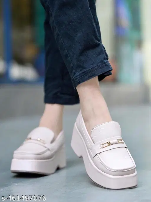 Shoetopia Solid Loafers for Women (Beige, IND-3)