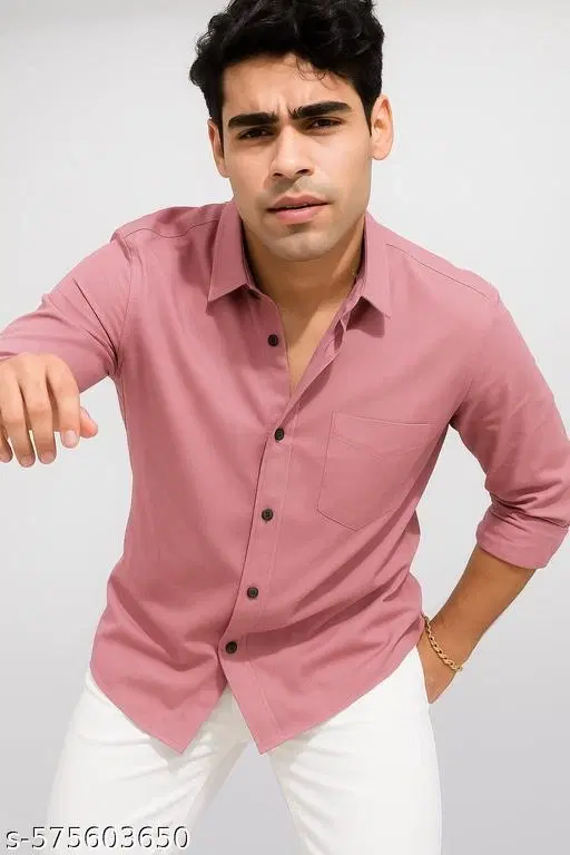 Polycotton Solid Shirts for Men, Coral (XL)