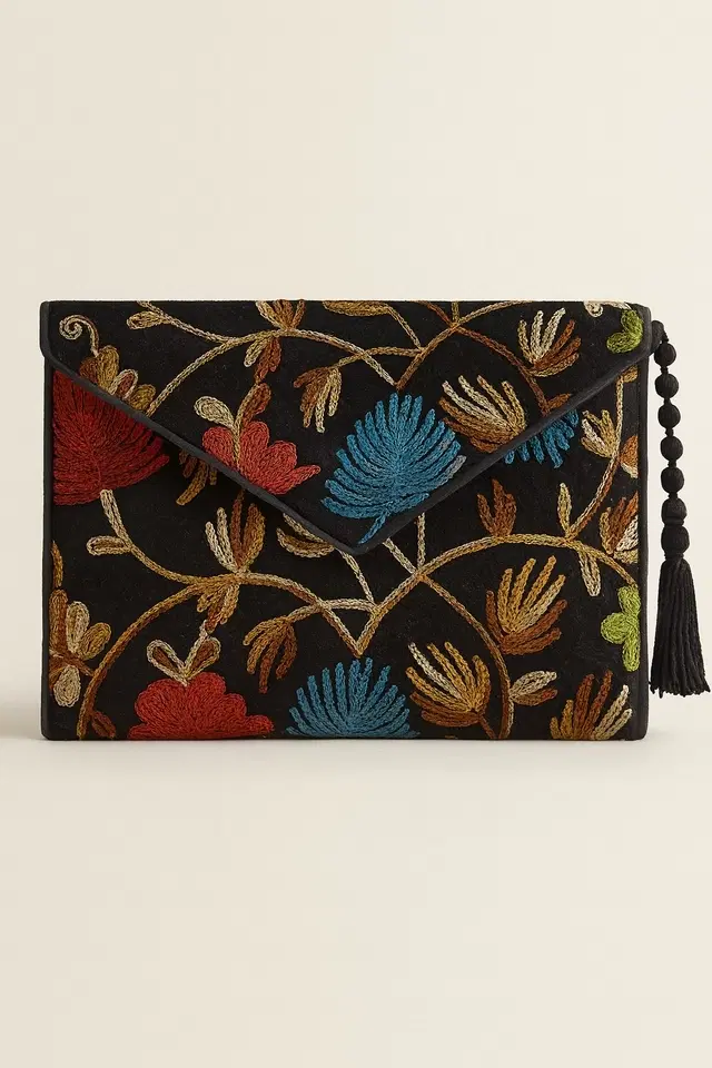 Women Floral Embellished Handheld Bag/ Clutches, Black, Pack of 1