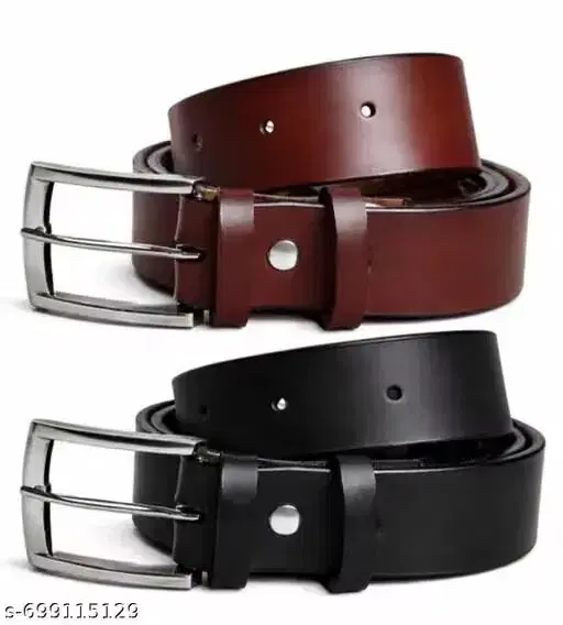 Synthetic Belt for Men, Pack of 2 (Brown, 30)