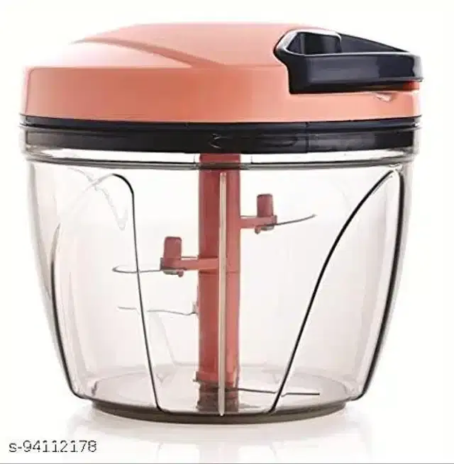 Plastic Manual Chopper, Peach & Black, 950 ml