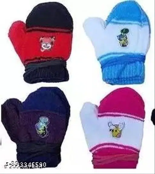 Woolen Gloves for Kids, Set of 4 (Multicolor)