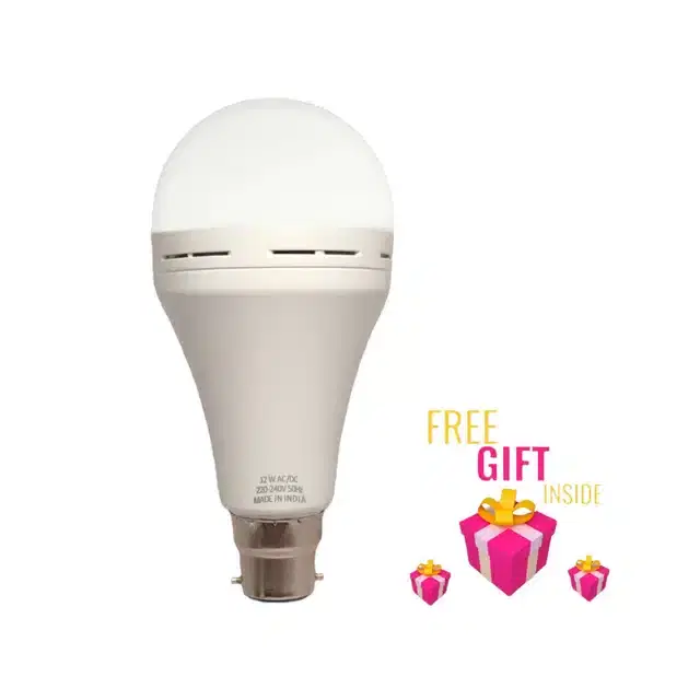 Plastic 12 Watt Rechargeable Emergency Inverter LED Bulb with Free Gift, White, Pack of 2