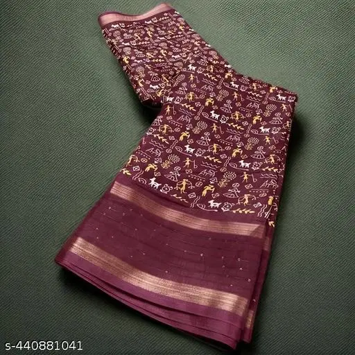 Silk Printed Saree for Women, Maroon (6.3 M)