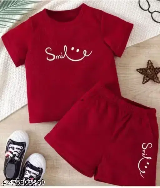 Chest Print Cotton Blend Clothing Set for Kids, Red (18-24 Months)