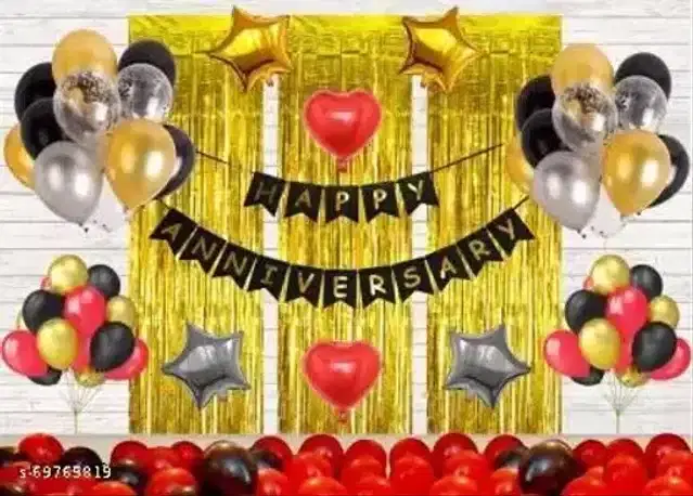 Happy Anniversary Banner with Balloons Decoration Kit, Multicolor, Pack of 70