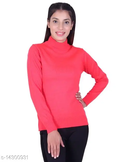 Hi-Neck Sweater for Women (Dark Pink, L)