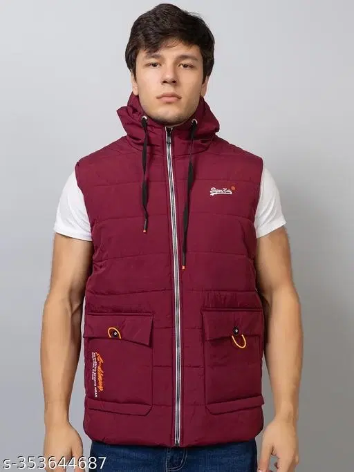 Cotton Blend Half Sleeves Jacket for Men (Maroon, L)