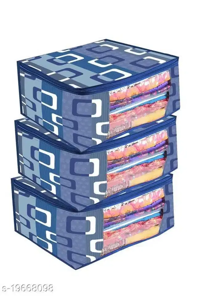 PVC Foldable Under Bed Storage, Blue, Pack of 3