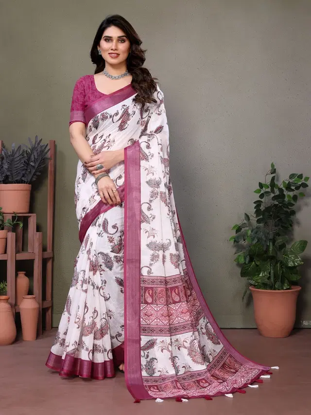 Silk Woven Design Saree for Women, White (6.3 m)