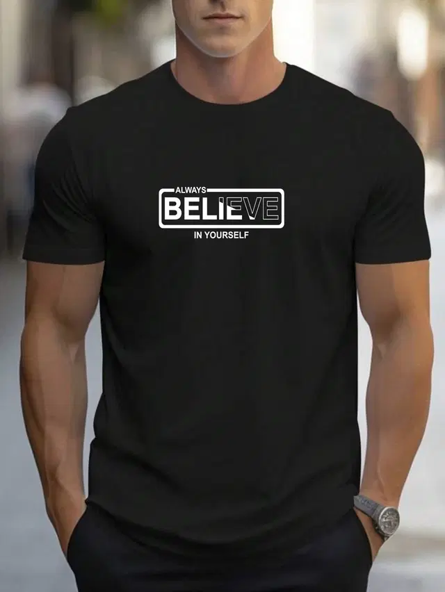 Printed T-shirt for Men, Black (XL)
