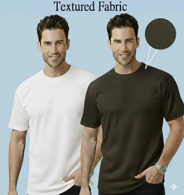 Polyester Round Neck T-shirt for Men, Multicolour, Pack of 2 (L)