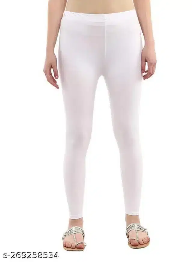 Polycotton Leggings for Women (White, Free Size)