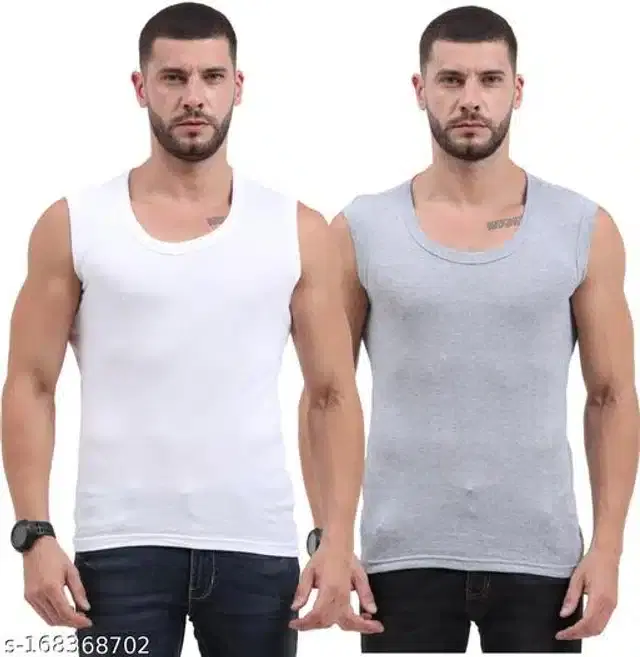 Gym Vests for Men, Pack of 2 (White & Grey, XS)