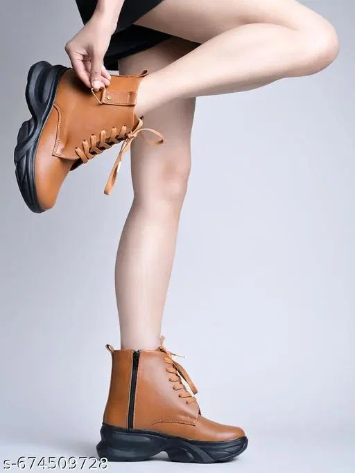 Shoetopia Solid Heeled Boots Beige (IND-3)