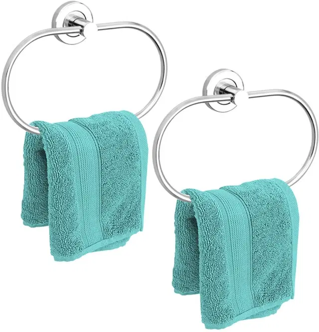 Stainless Steel Multipurpose Towel Ring with Wall Flange, Silver, Set of 2